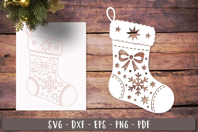 Christmas Stocking Snowflake SVG Laser Cut Ornament