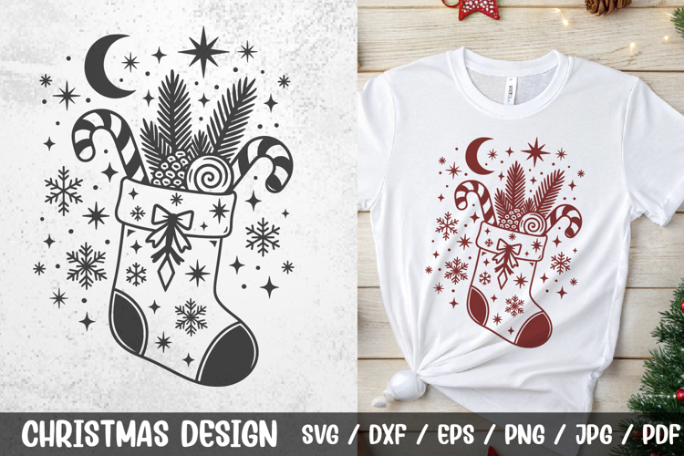Christmas Stocking SVG | Vintage Holiday Clipart