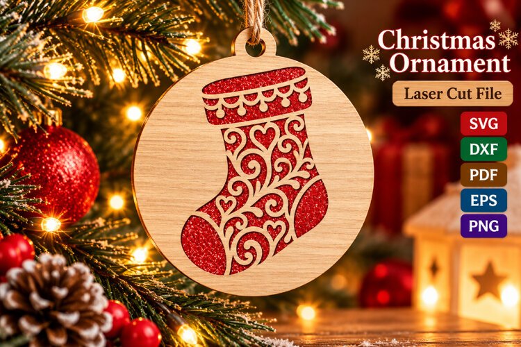 Christmas Stocking SVG File, Laser Cut Glowforge Ornament example image 1