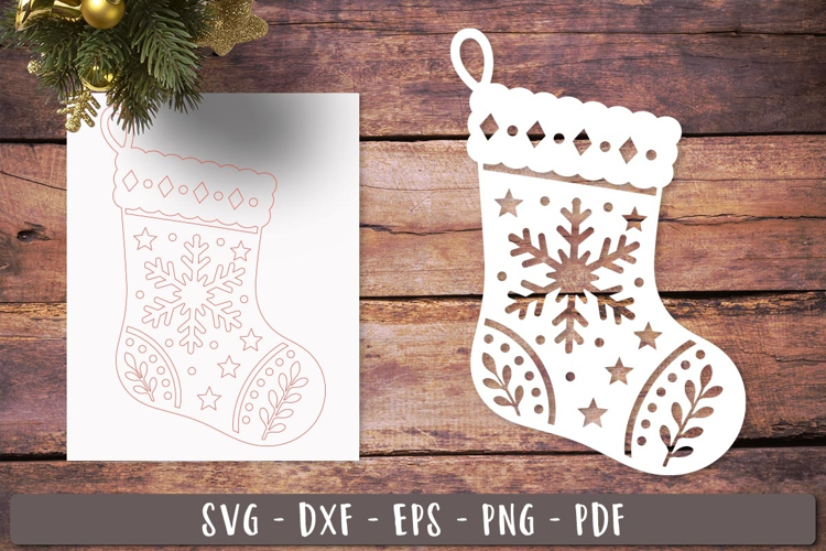 Christmas Stocking SVG Snowflake Laser Cut Ornament