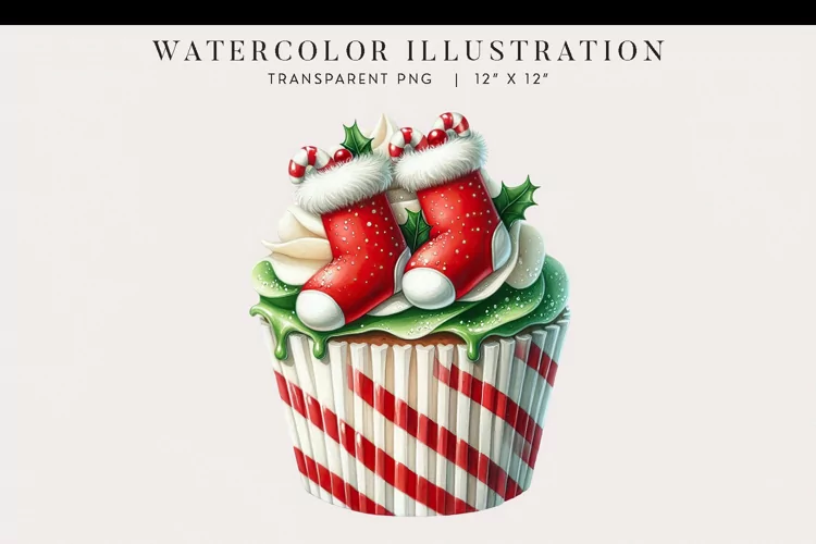 Christmas Stocking Watercolor Cupcake Clipart