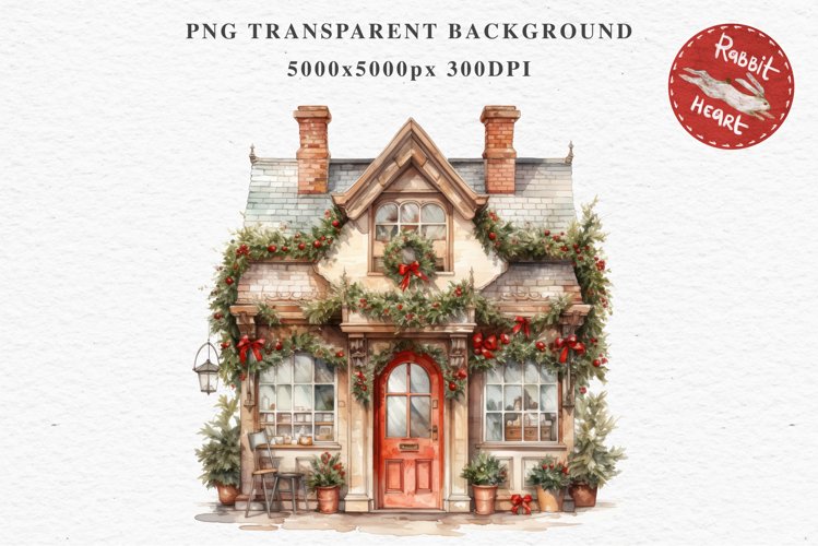 Christmas Storefront House Santa Winter Shop Clipart PNG