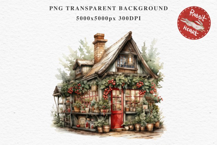 Christmas Storefront House Santa Winter Shop Clipart PNG