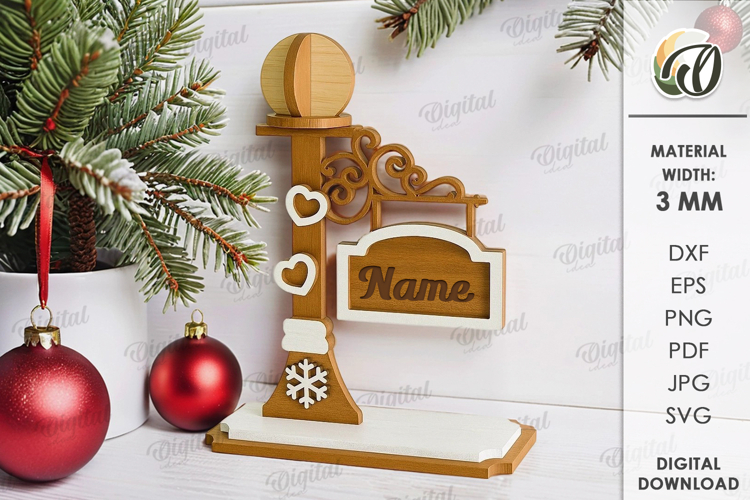 Christmas Street Lamp Place Name Stand Laser Cut