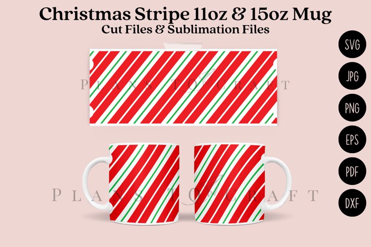 Christmas Stripe 11 15oz Coffee Mug SVG Cut   Sublimation