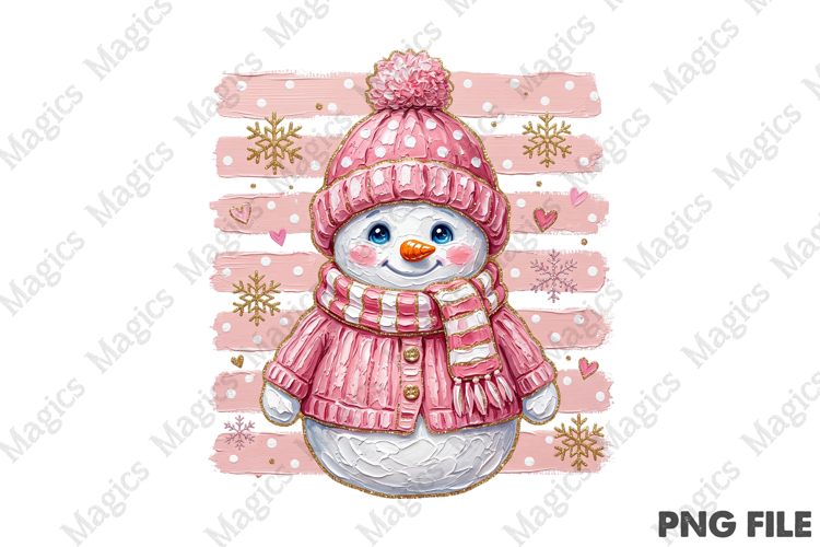 Christmas Stripes Pink Snowman PNG