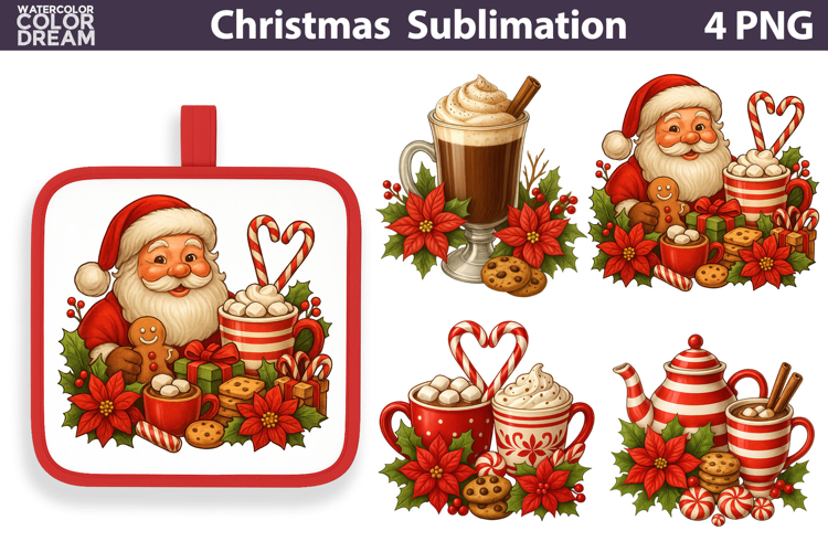 Santa Cocoa Clipart | Christmas Coffee Sublimation