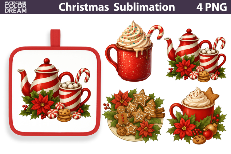Candy Cane Cocoa Clipart | Christmas Cookie Sublimation