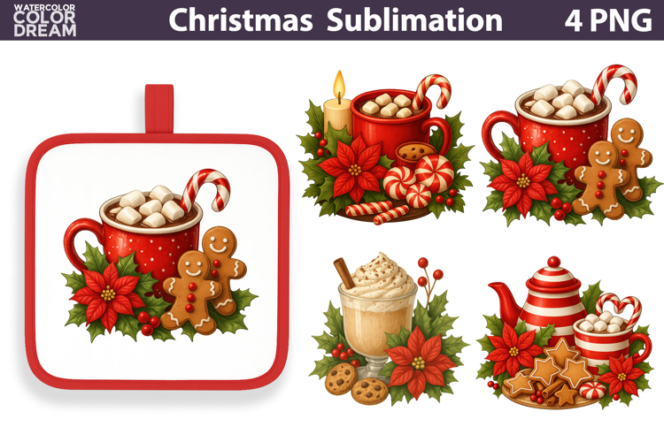 Candy Cane Cocoa Clipart | Christmas Cookie Sublimation