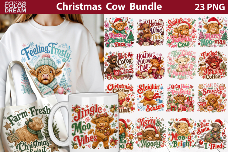 Christmas Highland Cow Bundle | Funny Holiday Sublimation