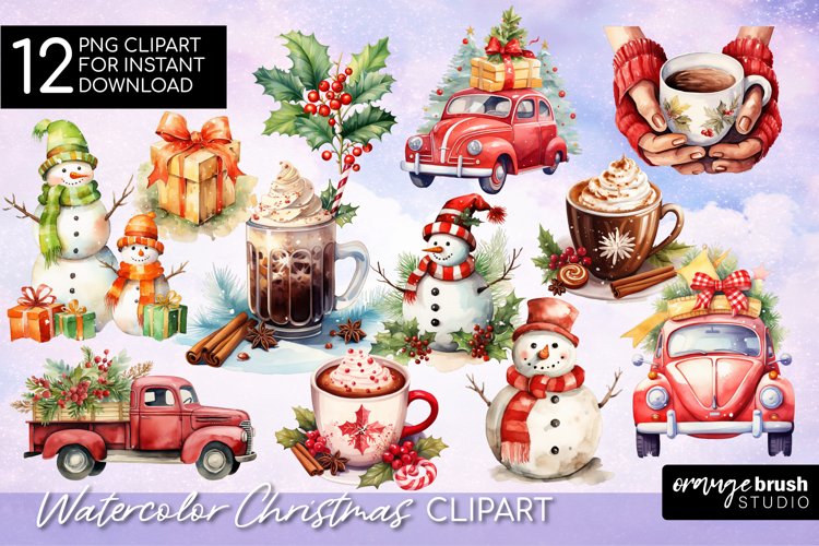 Christmas Sublimation Bundle, Watercolor Christmas Clipart