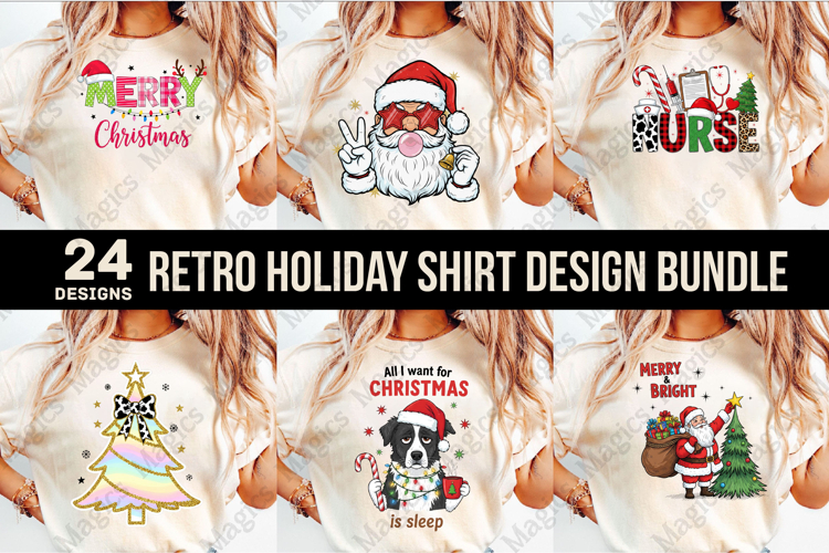 Retro Holiday Shirt Design Bundle, Christmas Sublimation Des