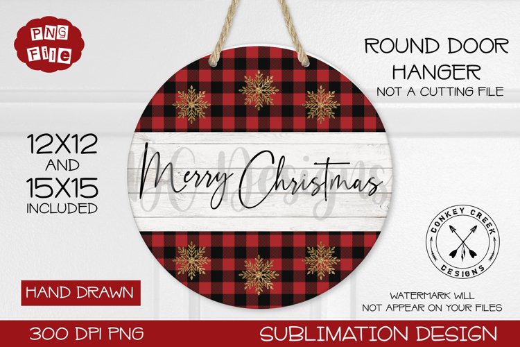 Red Plaid Christmas Sublimation Round Sign Door Hanger