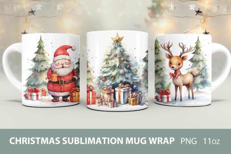 Christmas mug wrap, Santa mug wrap, Christmas deer mug wrap