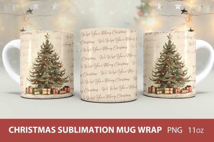 Christmas tree sublimation mug wrap, christmas coffee mug example image 1