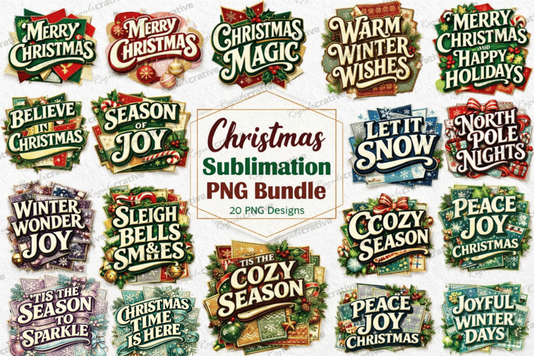 Christmas Sublimation PNG Bundle, Vintage Christmas Quotes