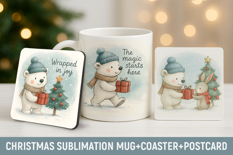 Christmas Mug. Christmas Coaster/ xmas Postcard