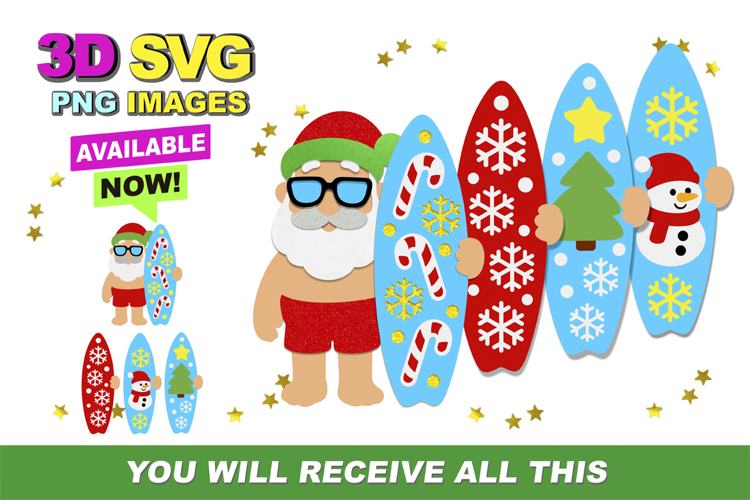 Summer Santa Claus Elements 3D SVG and Clipart