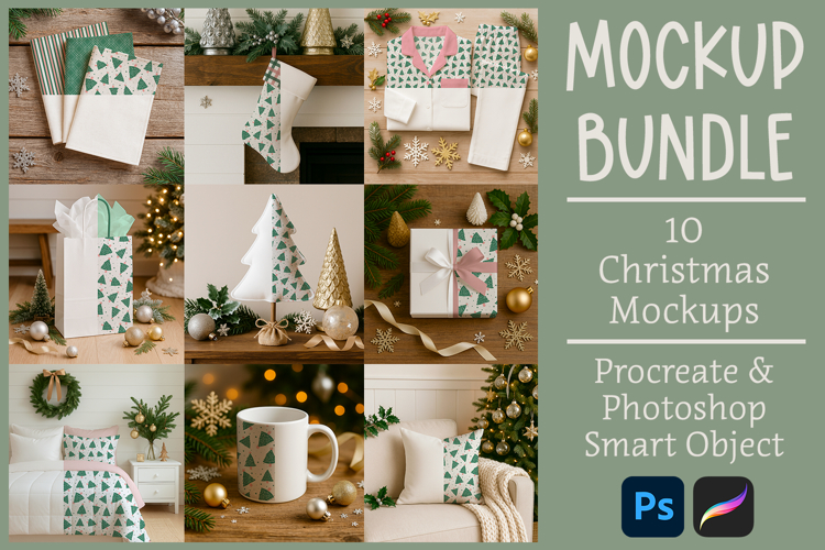 Farmhouse Christmas Surface Pattern Mockup Bundle