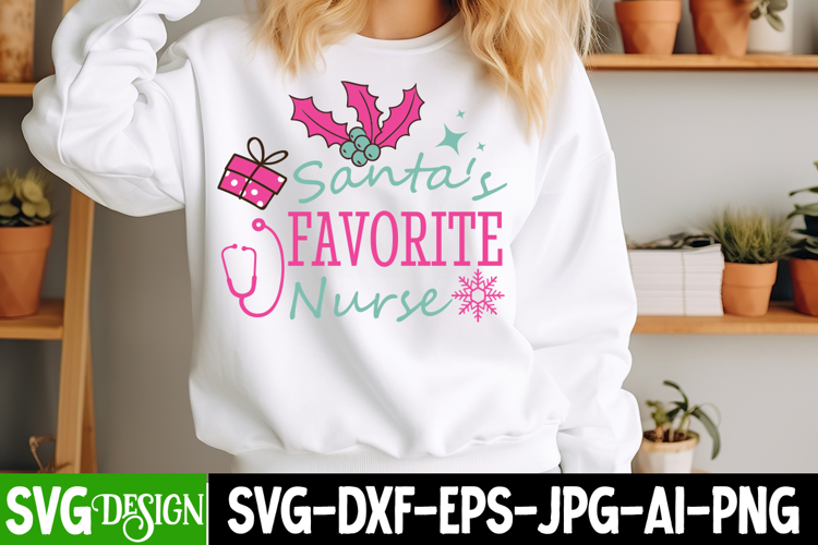 Santa’s Favorite Nurse SVG Design,Pink Christmas SVG