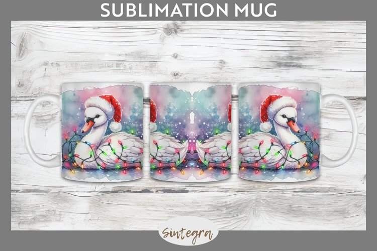 Christmas Swan v1 Entangled in Lights Mug Wrap Sublimation example image 1