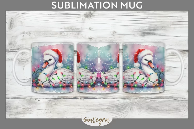 Christmas Swan v1 Entangled in Lights Mug Wrap Sublimation