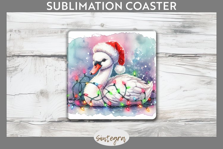 Christmas Swan v1 Entangled in Lights Square Coaster Sublima example image 1