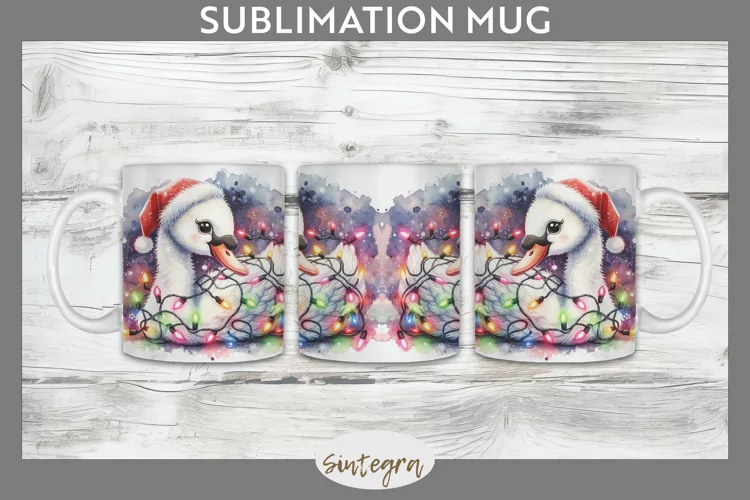 Christmas Swan v2 Entangled in Lights Mug Wrap Sublimation