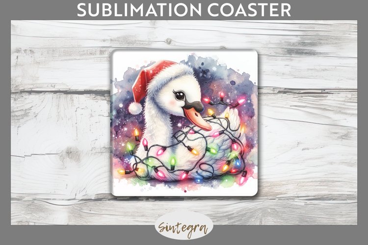 Christmas Swan v2 Entangled in Lights Square Coaster Sublima