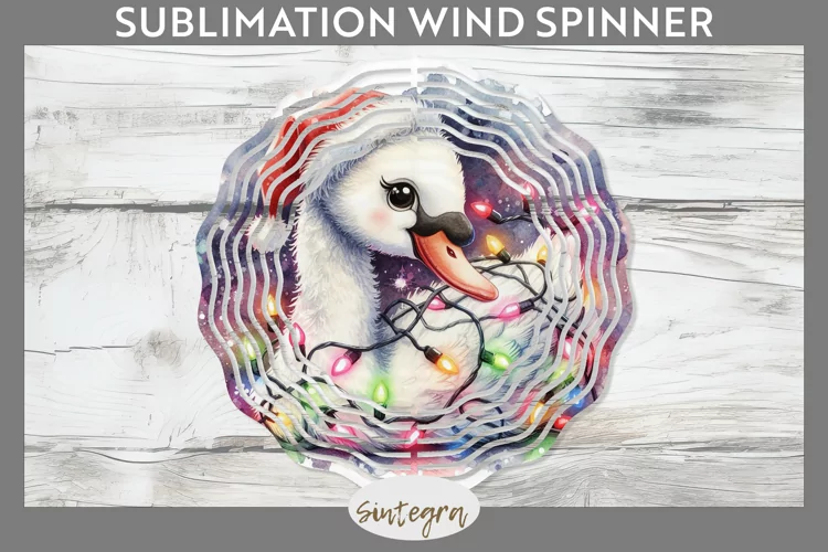 Christmas Swan v2 Entangled in Lights Wind Spinner Sublimati