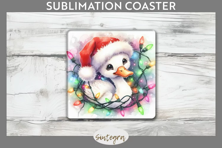 Christmas Swan v3 Entangled in Lights Square Coaster Sublima