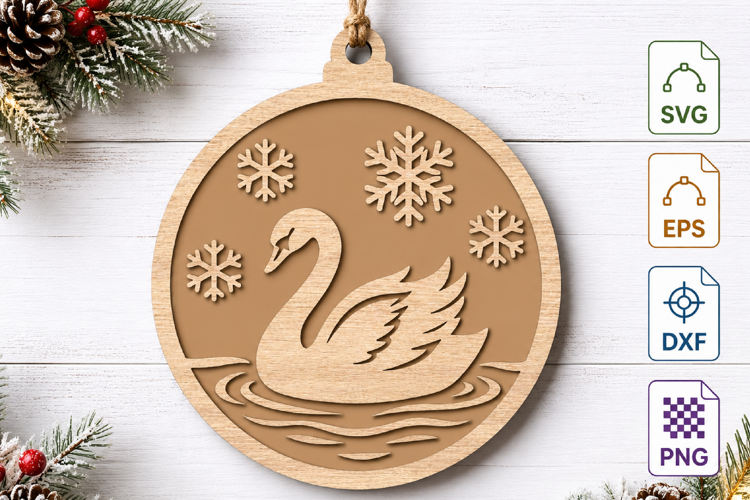 Christmas Swan Ornament SVG Laser Cut