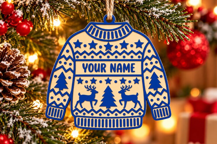 Christmas Sweater Ornament SVG, Laser Cut Glowforge File example image 1