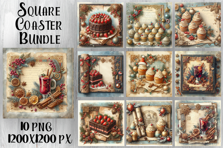 Vintage Christmas Sweet scrapbooking square Coaster Design example image 1