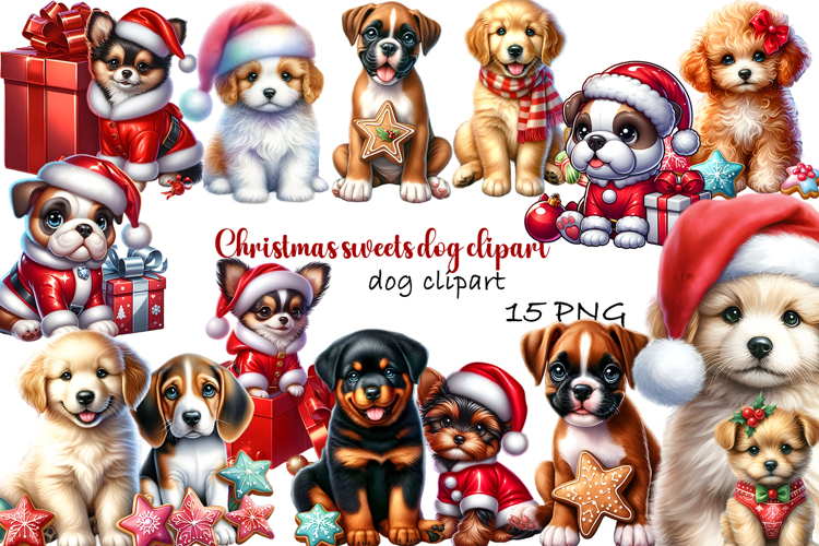 Cute Christmas Dog Clipart | Christmas Sublimation PNG