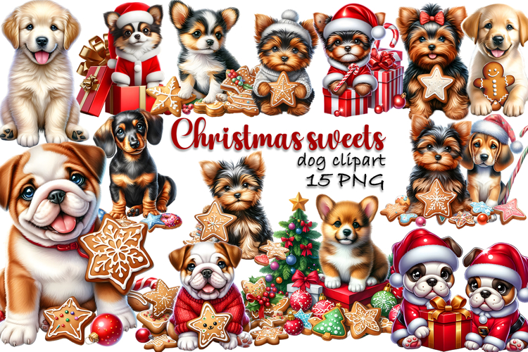 Cute Christmas Dog Clipart | Holiday Pups Sublimation PNG