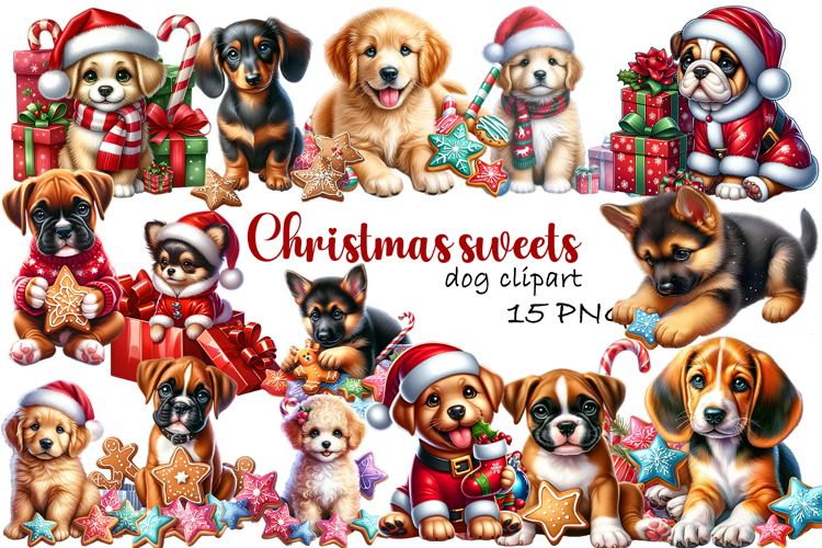 Cute Christmas Dog Clipart | Christmas Sublimation PNG
