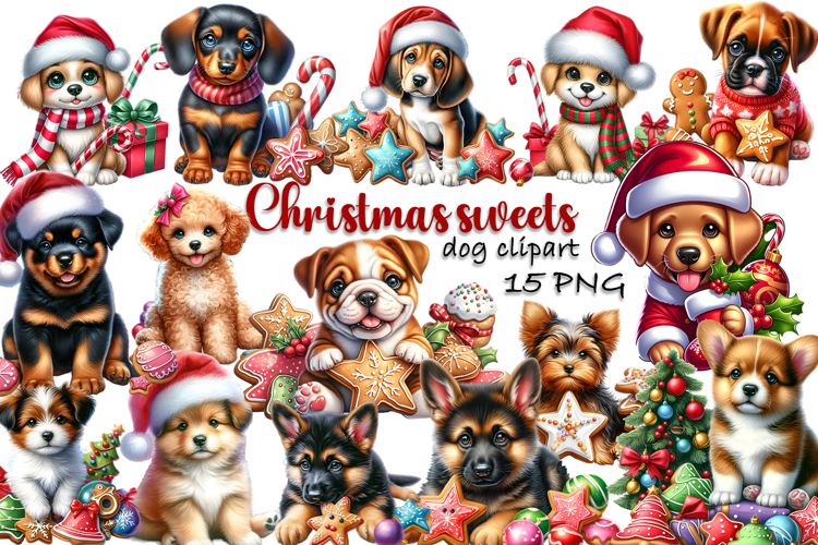 Cute Christmas Dog Clipart | Christmas Sublimation PNG