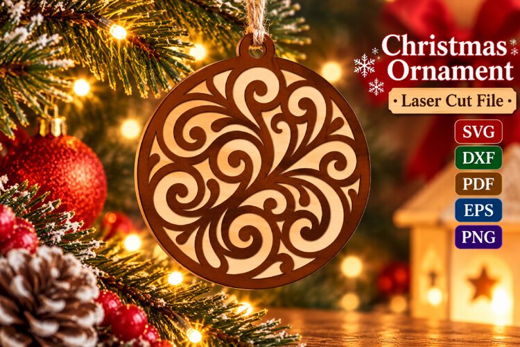 Christmas Swirl Ornament SVG File, Laser Cut Glowforge example image 1