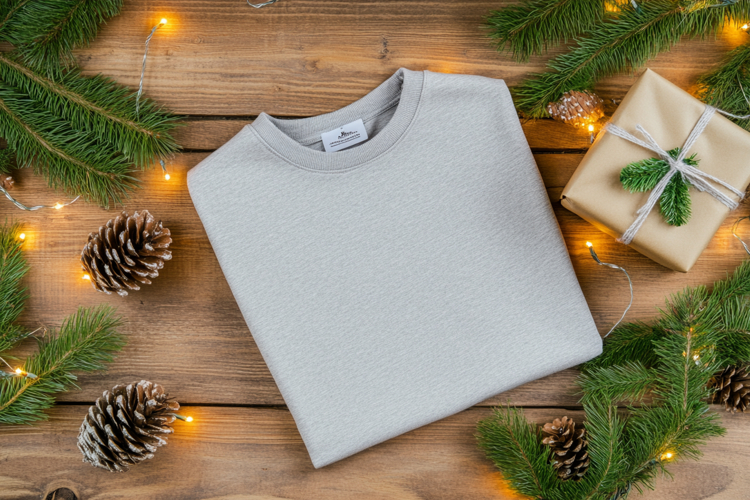 Christmas Flat Lay Mockup with White T-Shirt Mockup