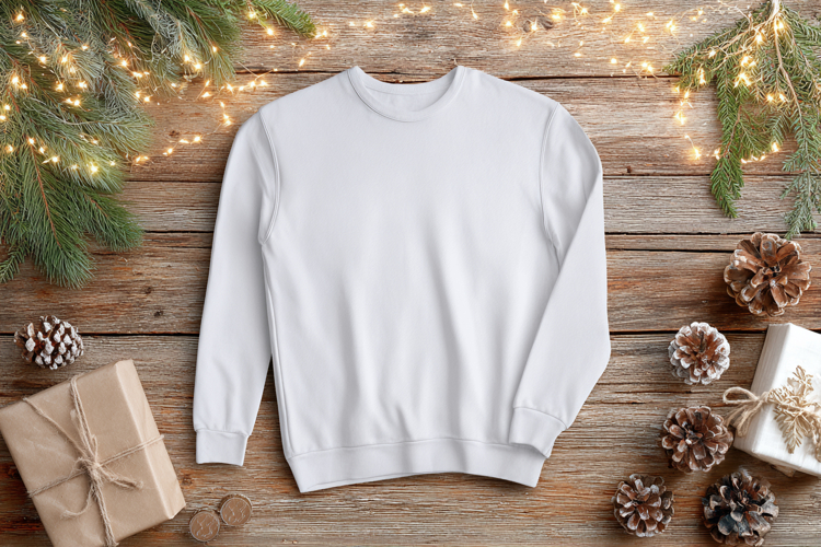 Christmas Flat Lay Mockup with White T-Shirt Mockup