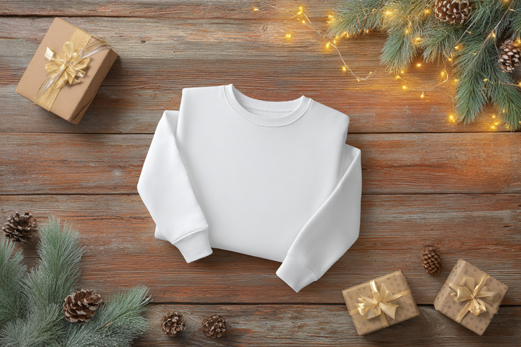 Christmas Flat Lay Mockup with White T-Shirt Mockup