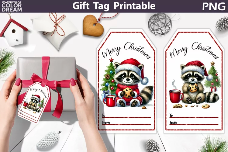 Christmas Gift Tags| Christmas Raccoon Gift Tag Printable