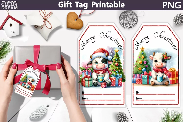 Christmas Gift Tag | Christmas Cow Gift Tag Printable