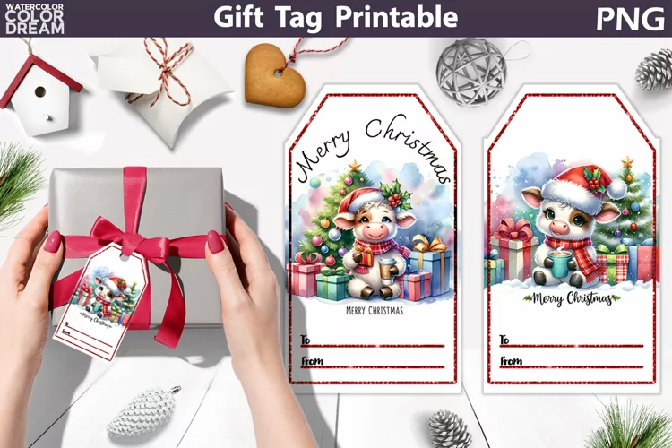 Christmas Gift Tag | Christmas Cow Gift Tag Printable