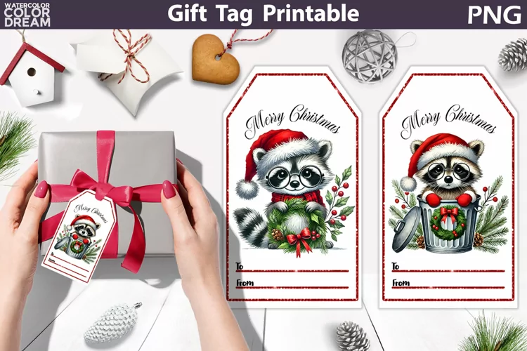 Christmas Gift Tags | Christmas Raccoon Tag Printable