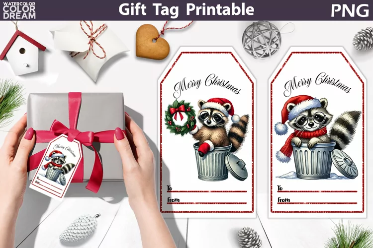 Christmas Gift Tags | Christmas Raccoon Tag Printable