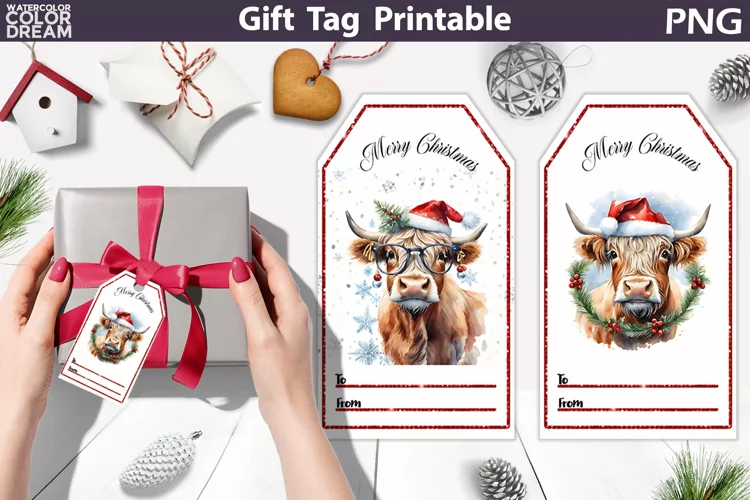 Christmas Gift Tag | Christmas Cow Gift Tag Printable