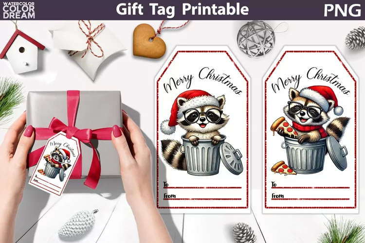 Christmas Gift Tags | Christmas Raccoon Tag Printable