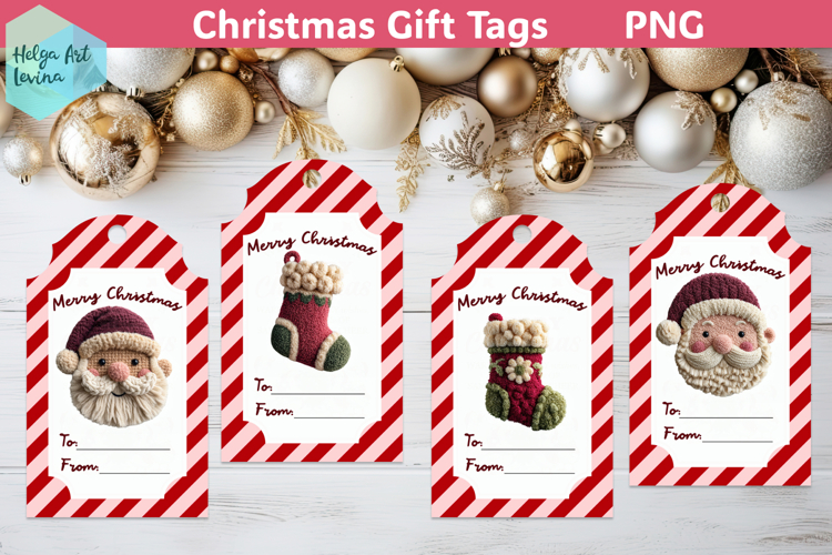 Christmas Gift Tag Printable, Latch Hook Yarn PNG